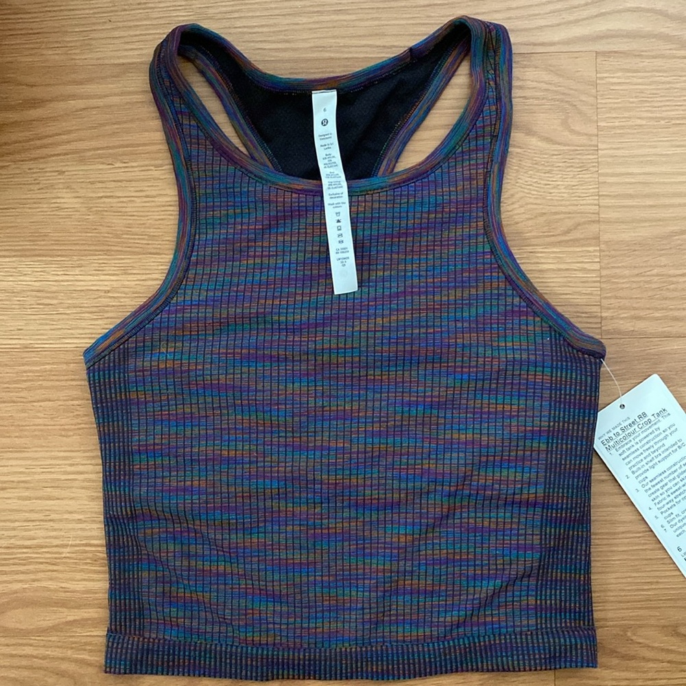 ❤️ Lululemon Ebb to Street Racerback Crop Tank Top Rainbow Multi NWOT Size 4